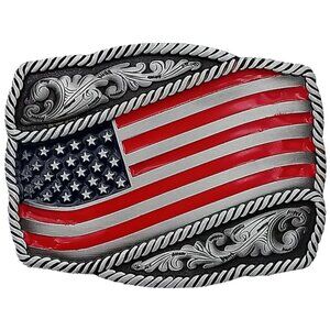 Men's Women's Unisex Patriotic American Flag Silver Tone Western Belt Buckle NWT